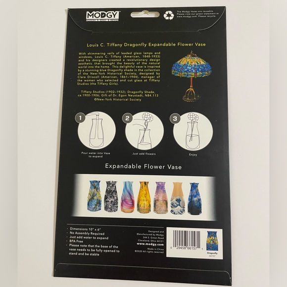 New MODGY Louis C. Tiffany Dragonfly Expandable Reusable Flower Vase - Picture 3 of 3